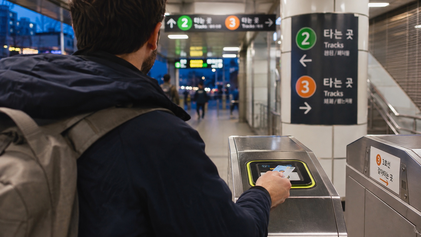 Seoul subway platform for the transit card guide
